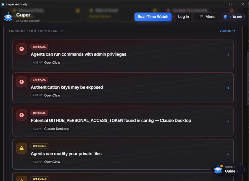 Cuper Authority -- Add supported AI agents for monitoring