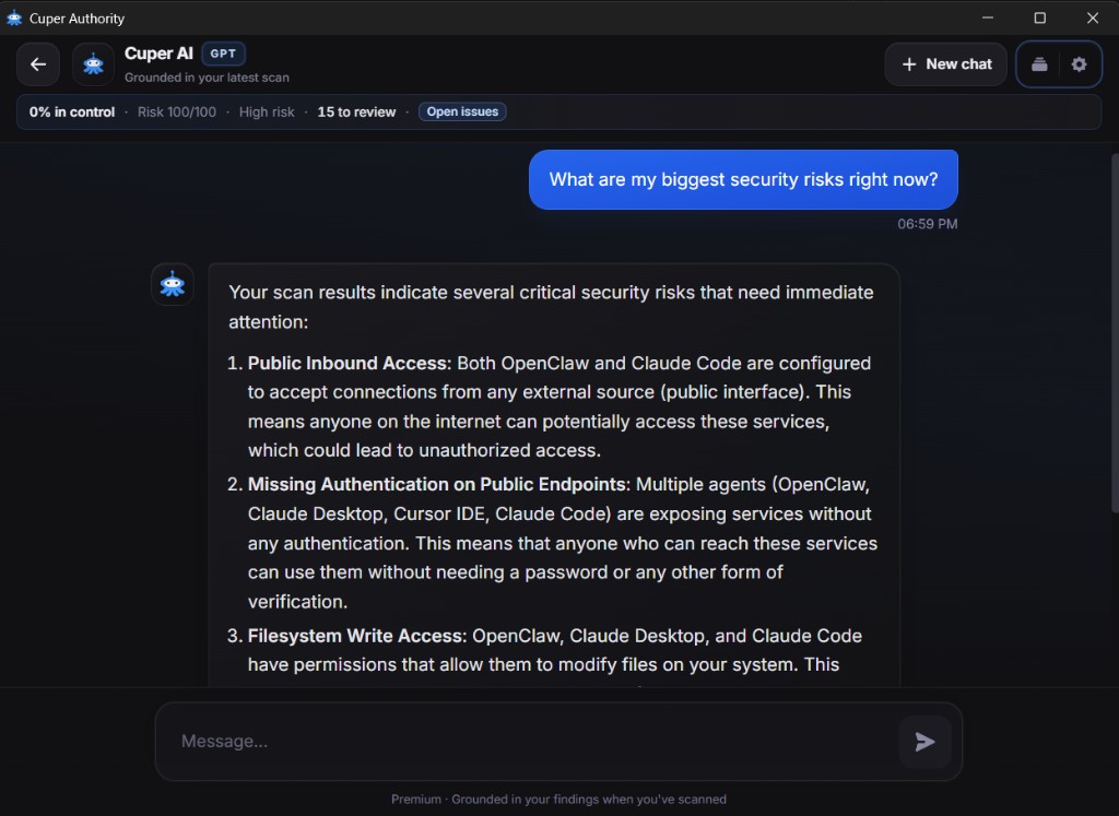 Cuper Authority -- AI assistant explaining agent capabilities